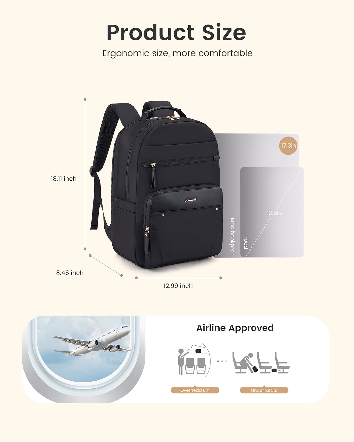 Backpack 17.3" Backpack LOVEVOOK Laptop for Women with Leather Trim & Tumbler Pockets, Work Purse, Travel Personal Item