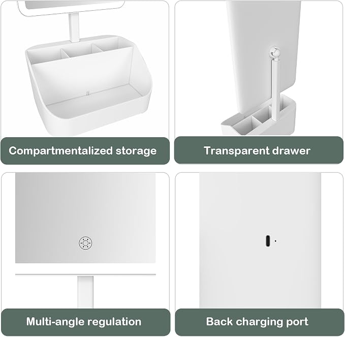 Rechargeable Makeup Mirror Organizer with LED Lights & 20X Magnification, Large Capacity Cosmetic Display Case for Skincare & Makeup Brushes, Countertop Vanity Organizer for Bedroom, Bathroom (Cream)