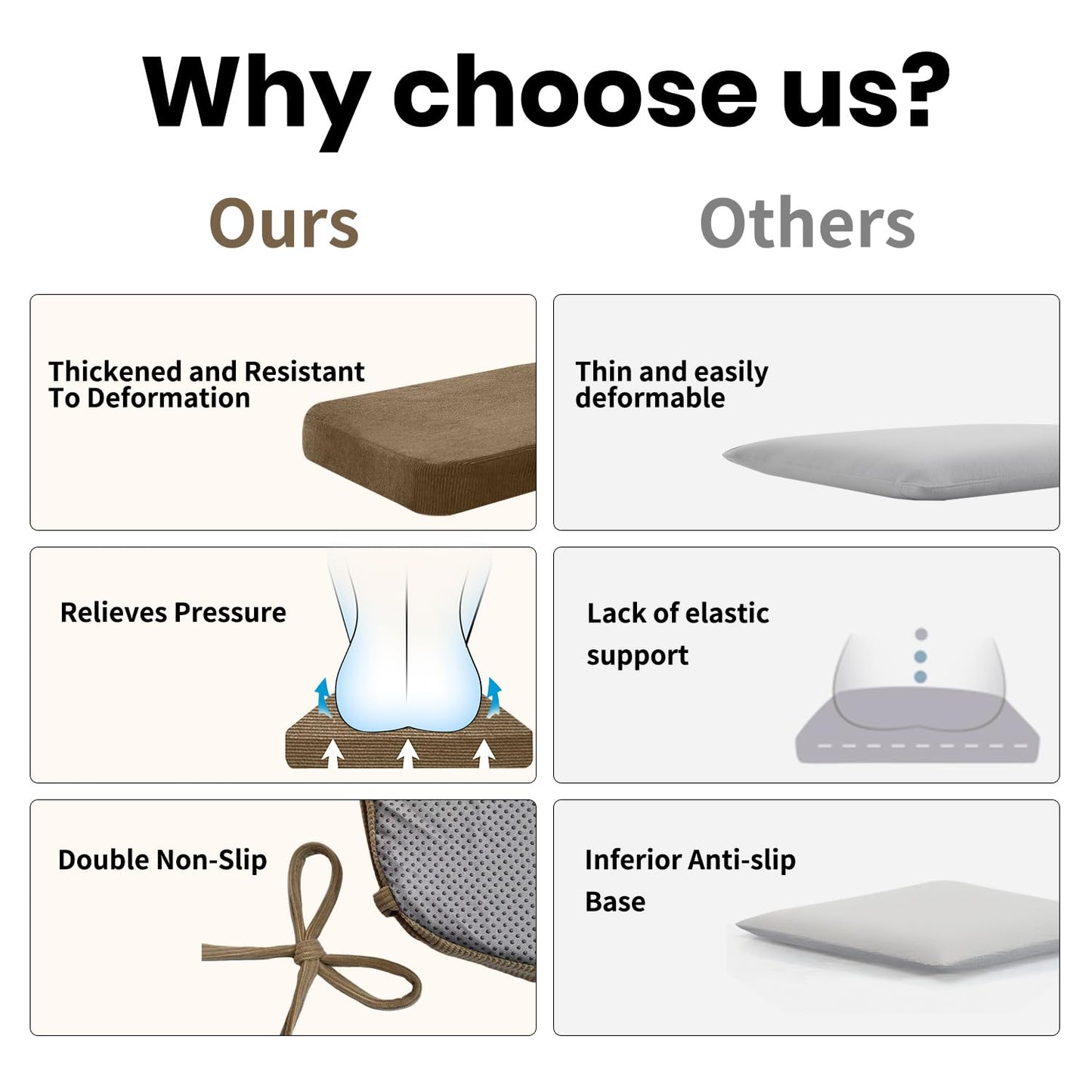 Nobildonna 2'' Thick High-Density Foam Indoor Chair Cushions | Dining Chair Pads with Ties, Removable Washable Cover, Kitchen Chair Cushions 17"x16",Light Brown 4 Pack