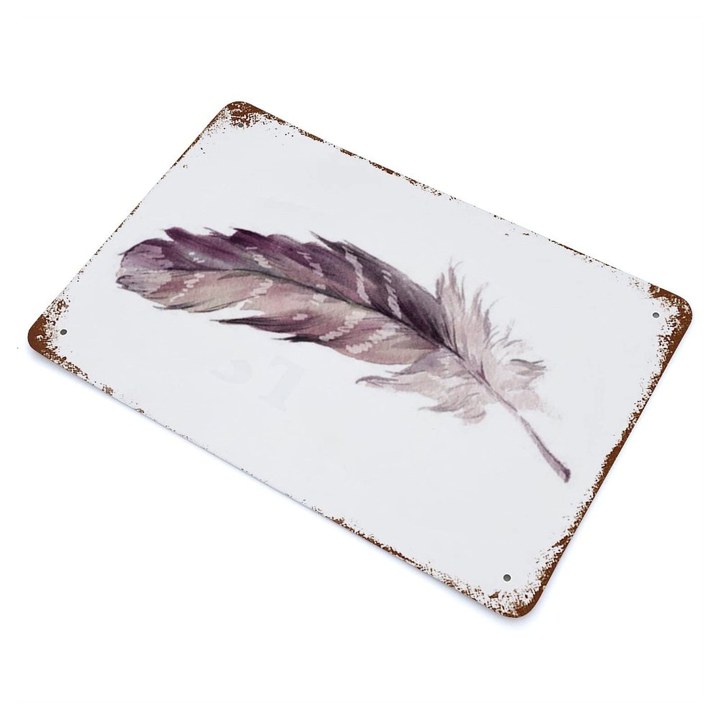 Anique Metal Tin Sign Feather Wall Art Print Home Decor Tribal Boho Watercolor 8x5.5 Inch