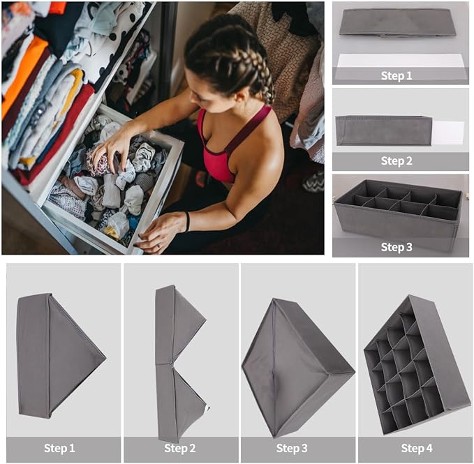 Lourome Underwear Organizer, 5 Set Foldable Fabric Underwear Drawer Organizer and Sock Organizer, Drawer Organizers for Clothing, Storage Bins for Underwear, Sock, Bra and Tie