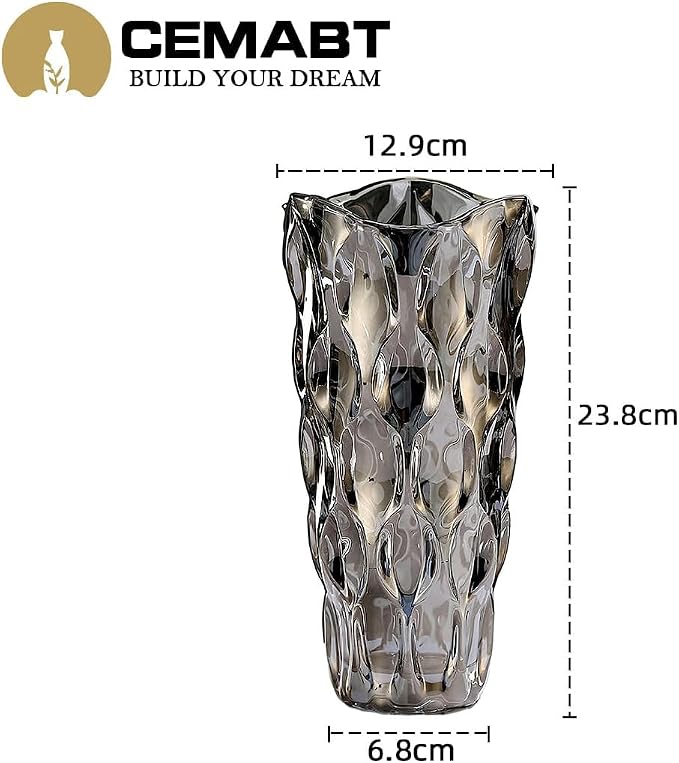 CEMABT 9.5inch 3.4 lb Glass Vases for Flowers Unbreakable Thickened Morden vase for Tables Centerpieces,Colorful,Vintage and Clear Rose Large Flower vases for Bouquet Unique Gifts（Grey）