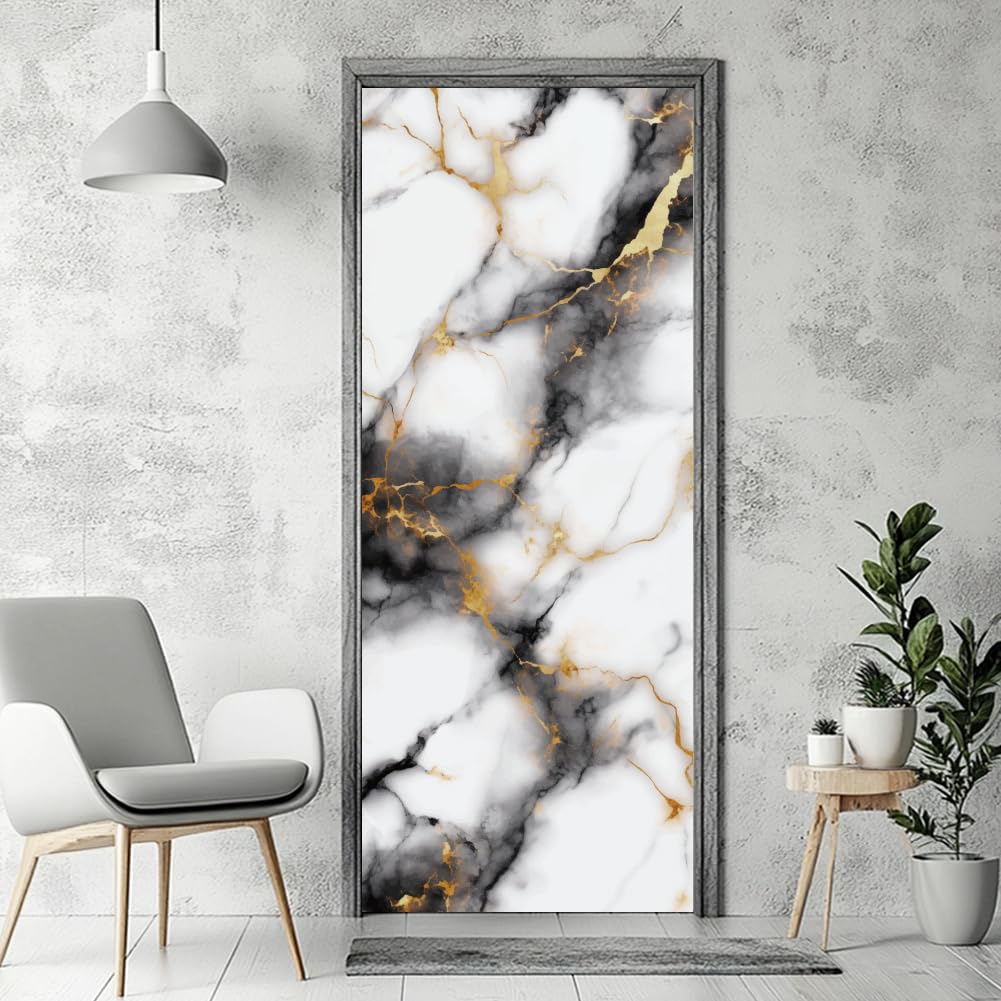 arricraft 2 Pcs Self-Adhesive Door Stickers, 31.5"x78.7" Marble Texture Pattern Door Murals Stickers PVC Removable Wallpaper Decoration for Bedrooms Living Room