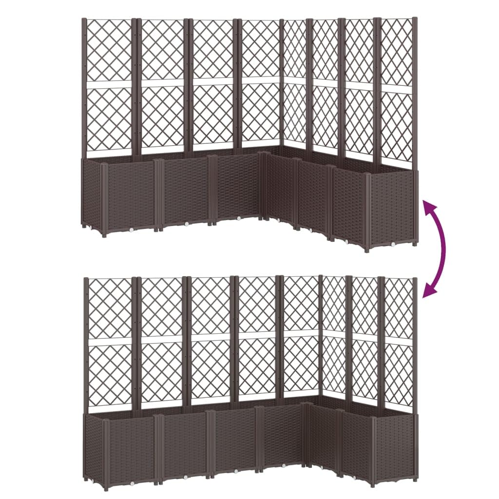 Yamxder Modular Garden Planter with Trellis 63 x 63 x 55 in Brown UV-Stable Polypropylene Raised Bed for Climbing Plants Modern Outdoor Box for Patio Balcony Terrace