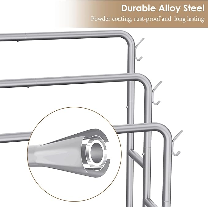 Kayfia 40" H Towel Rack Freestanding, 3-Tier Bath Towel Holder Stand with Storage Baskets & Hooks, Blanket Drying and Display Rack for Oversized Bath Towels, Metal Towel Rack Stand Indoor Outdoor