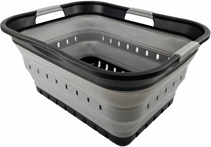 SAMMART 42L (11 gallon) Collapsible Plastic Laundry Basket - Foldable Pop Up Storage Container/Organizer - Space Saving Hamper/Basket (Black/Alloy Grey)