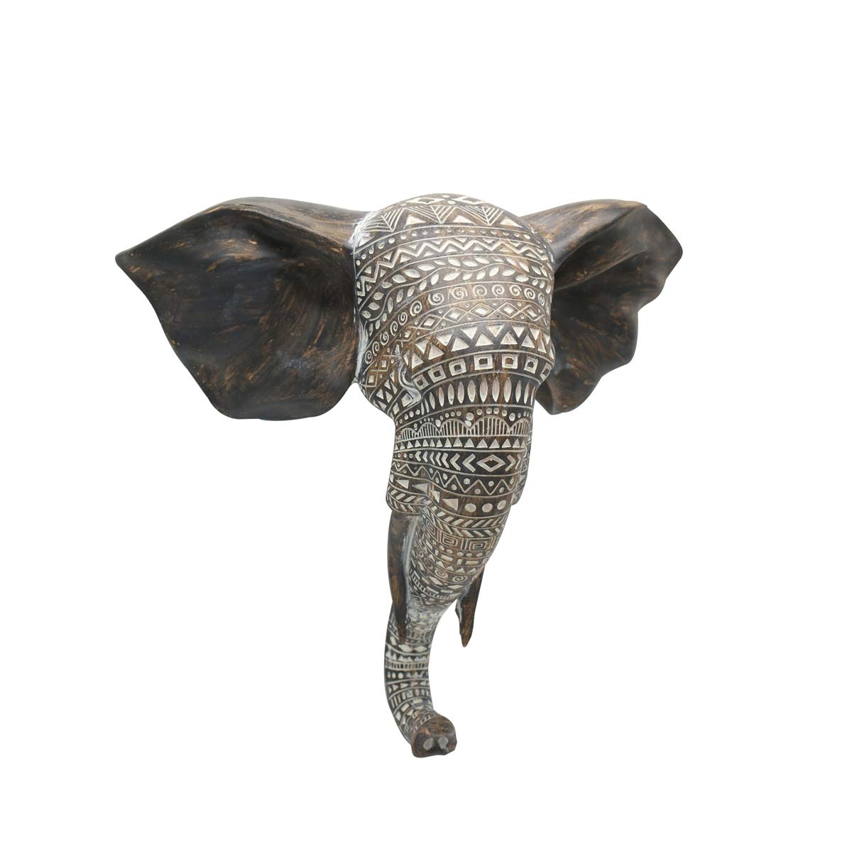 OTARTU African Elephant Wall Bust Sculpture 11" Tall Carved Noble Elephant Head Hanging Wall Decor Art Wooden Color