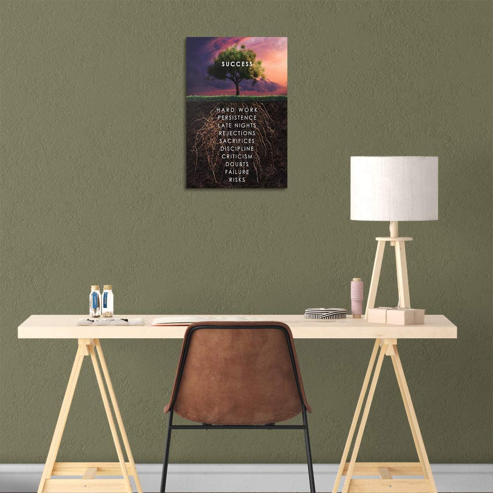 Success Tree Inspirational Quote Canvas Wall Art Motivational Motto Painting Inspiring Entrepreneur Posters Prints Artwork Decor Framed for Home Office Classroom Ready to Hang - 12" Wx18 H