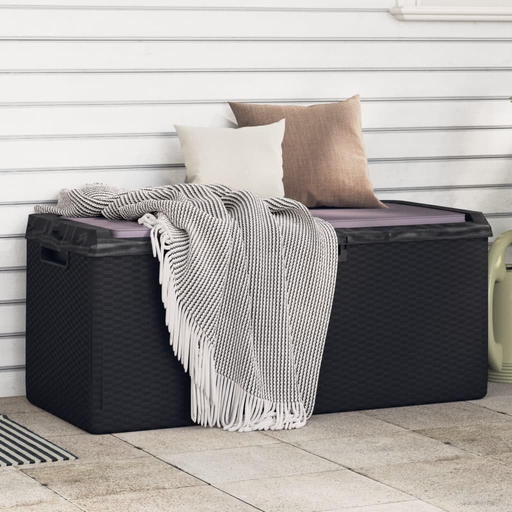 GKHPYURE Garden Storage Box with Cushion, 92.5 Gal Anthracite PP Outdoor Patio Storage Chest with Rattan Look, Gas-Lift Design, Lockable for Cushions Pillows Blankets Toys