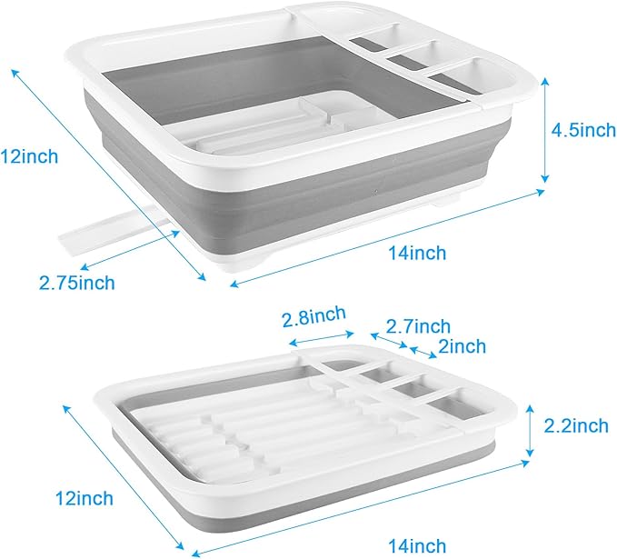Collapsible Dish Drying Rack with Drain Plug Tube, Portable Dish Drainers for Kitchen Counter, Folding Dish Rack Over Sink Drying Dinnerware,Kitchen Sink Organizer Travel Trailer RV Camping Essentials