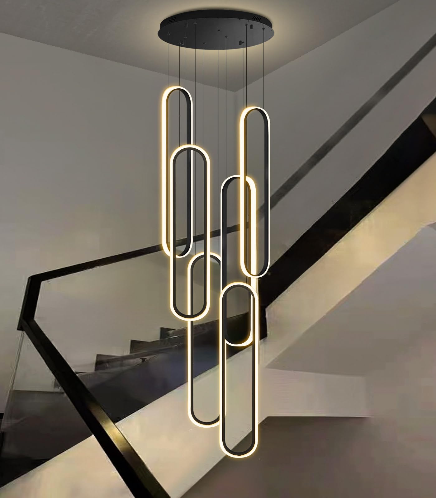 dolria 138'' Modern Chandelier Glam Chandelier LED Dimmable for Staircase Enterway Ceiling Chandeliers for Villa Foyer Living Room Black