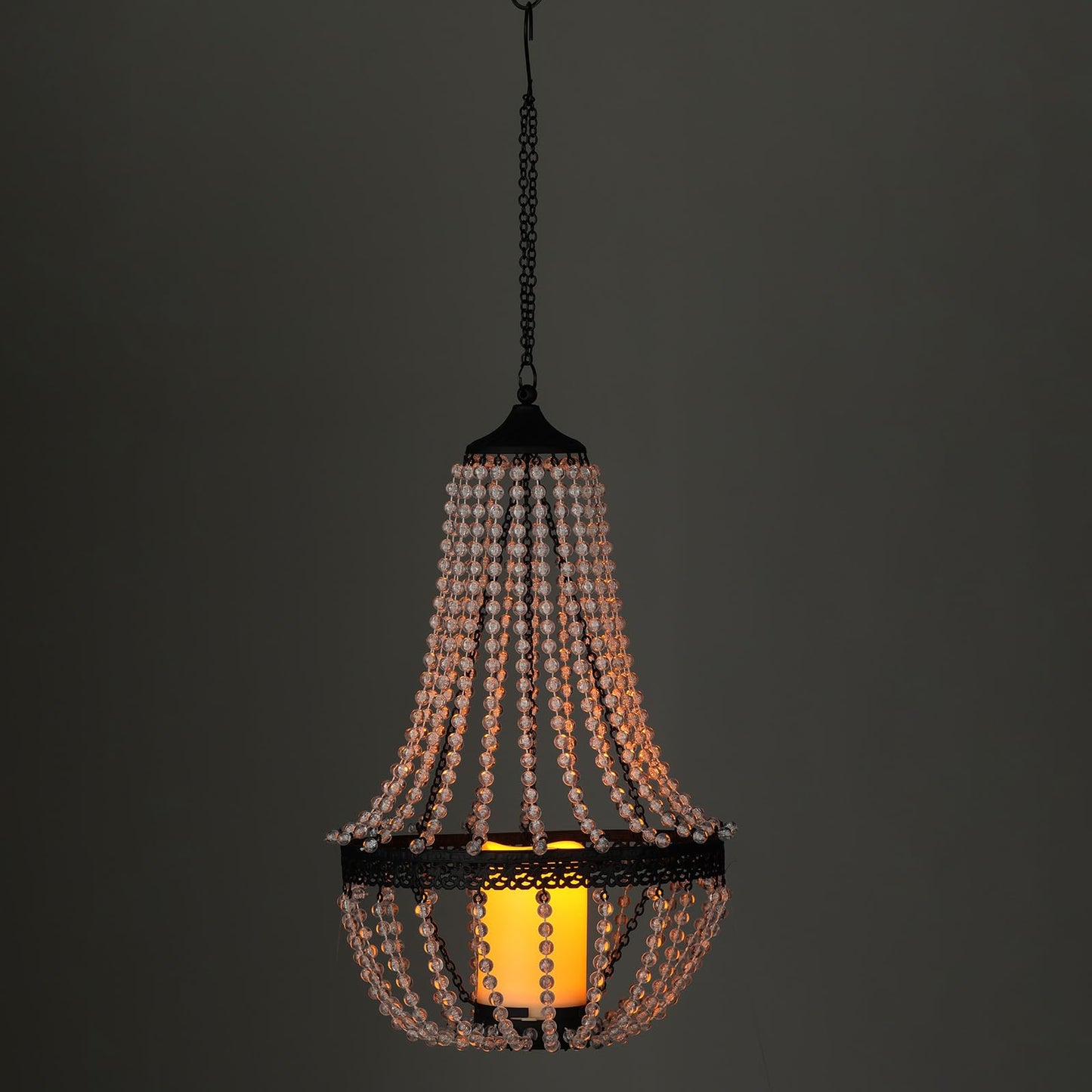 Hanging Candle Lantern Outdoor, 27” Battery Operated Modern Clear Acrylic Crystal Chandeliers with Flickering Yellow Led Candle Light S Hooks for Garden, Backyard, Gazebo, Room Indoor Indoor Decor
