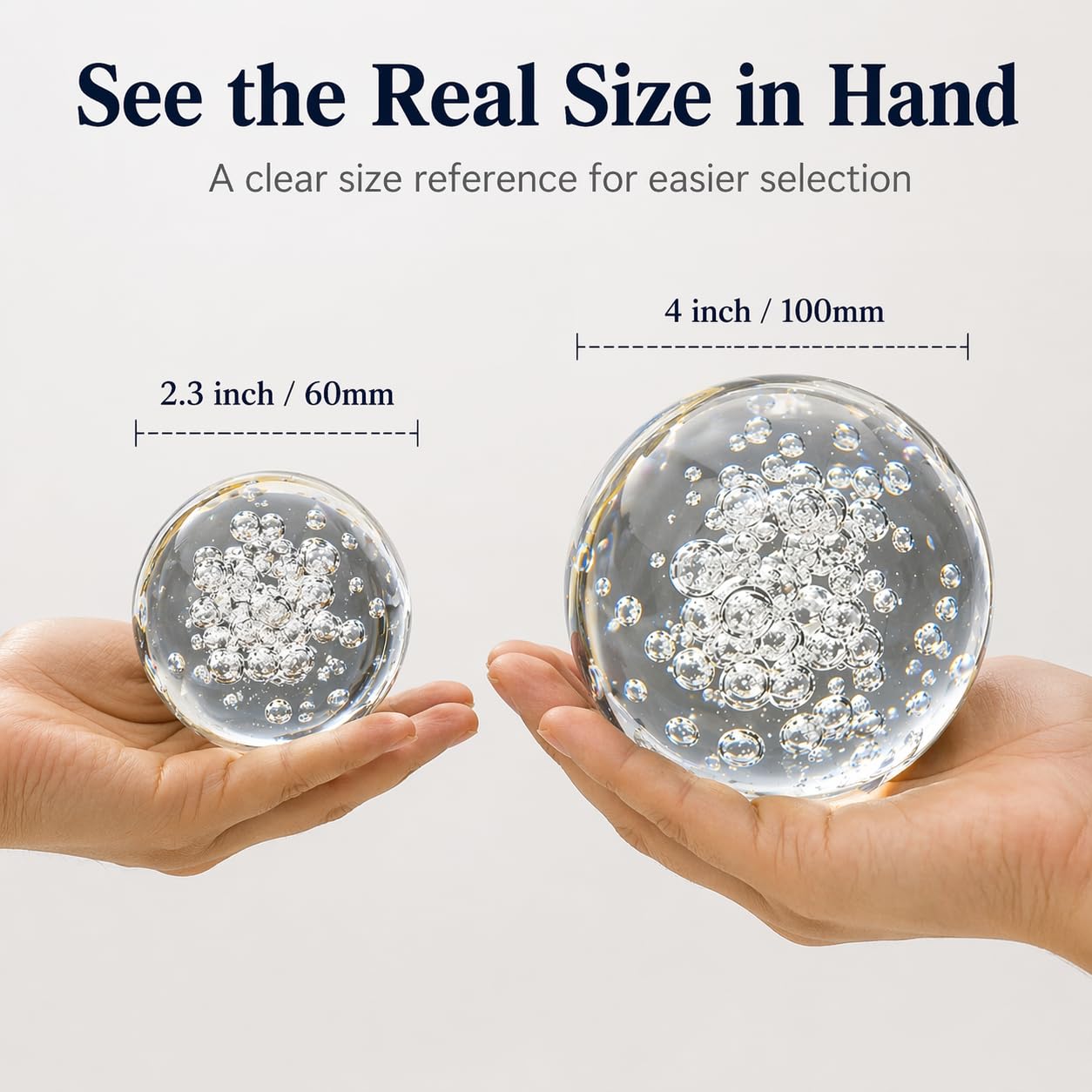 Crystal Ball Glass Globe Decor - Crystal Sphere with Stand & Gift Box, Clear Decorative Crystal Globe, 3D Crystal Ball for Home Decor Photography, Gazing Divination Fengshui Meditation, 2.3 inch/60mm