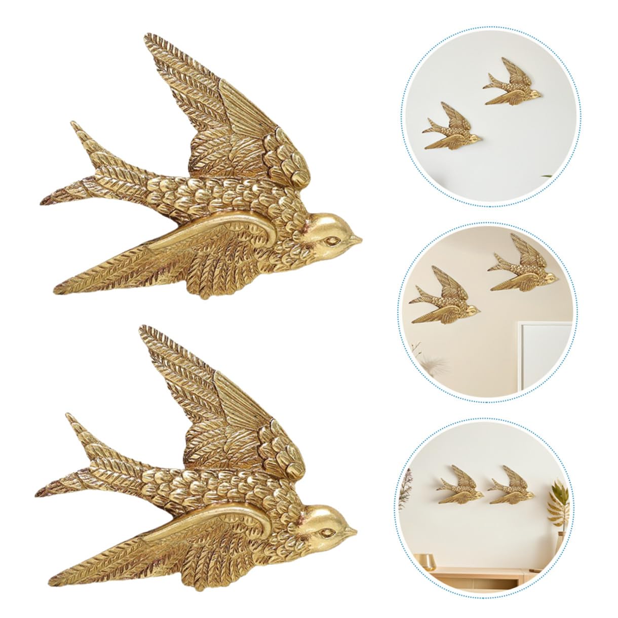 VOSAREA 2PCS Bird Wall Art Bird Wall Figurine Swallow Wall Sculpture Resin Wall Hanging Decor 3D Sculpted Floating Wall Sculpture Antique Swallow Hanging Ornament (4.91X3.93X0.59inch)