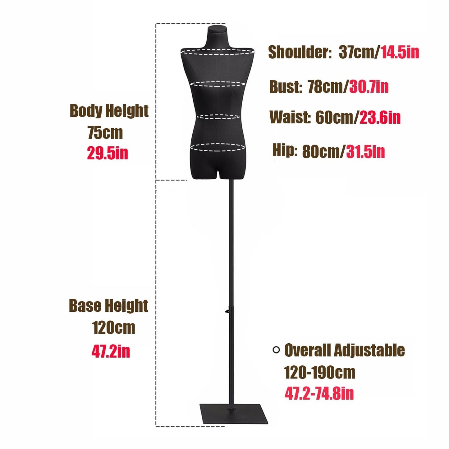 Adjustable Black Dress Form Mannequin with Metal Stand - Tailor's Dummy for Clothing & Jewelry Display, 3 Styles (C & Flax) - Ideal for Fashion Design, Retail & Sewing Projects