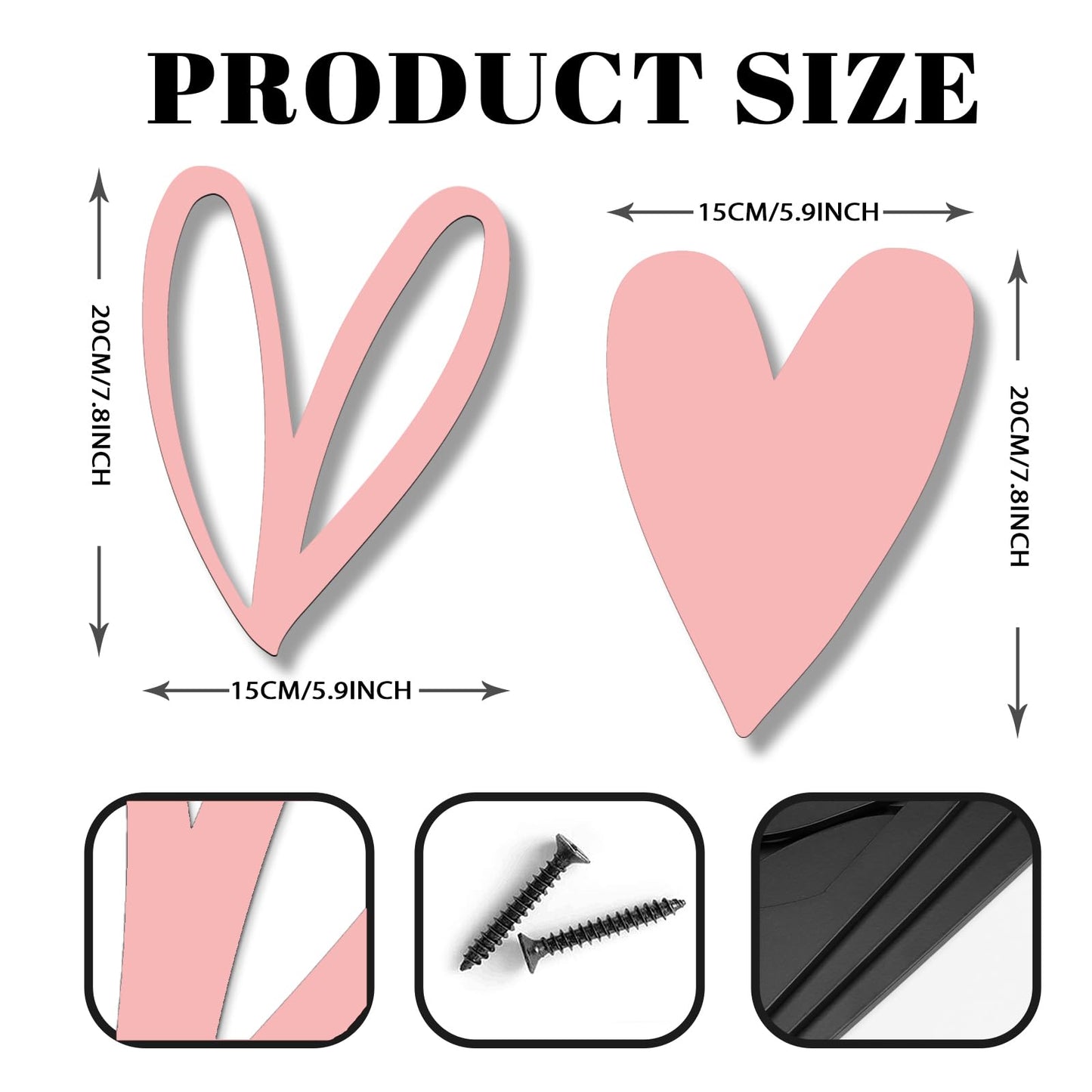 Vineland Metal Heart Wall Art Decor, Pink Minimalist Wall Sculptures for Living Room Bedroom Bathroom Kitchen Decorations, Housewarming Gifts, 5.9x7.8 Inches, Set of 2
