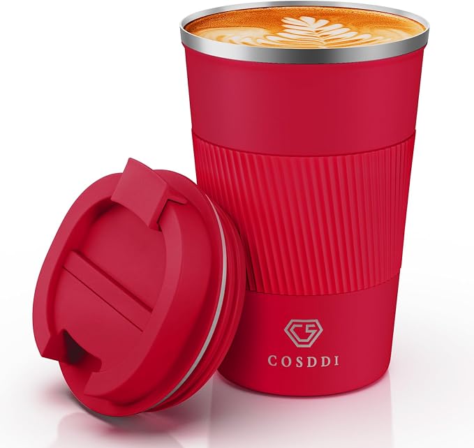 CS COSDDI 12 oz Stainless Steel Vacuum Insulated Tumbler - Coffee Travel Mug Spill Proof with Lid - coffee Cup for Keep Hot/Ice Coffee,Tea and Beer (Red)