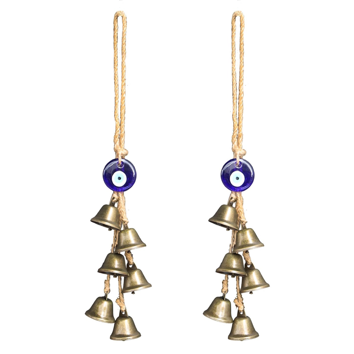 2 Pieces Witch Bells for Door Knob Protection,Witchy Wicca Decor Clear Negative Energies with Blue Evil Eyes,Witchcraft Supplies for Boho Home Room Decor (A)