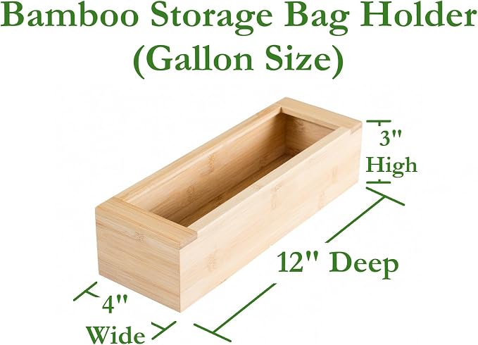 Lipper International Bamboo Storage Bag Organizer Holder and Dispenser for Kitchen Drawer or Countertop, Gallon Size