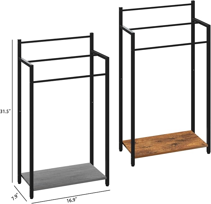Freestanding Towel Rack, 3 Tier Blanket Ladder Stand with Oak Grey Wooden Shelf for Bathroom Living Room (31.5" H x 16.9" W x7.9 D)