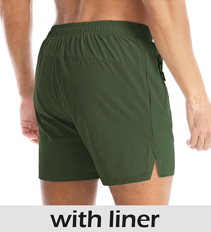 Aolesy Men's Gym Shorts Linerless & Liner - 5" Quick Dry Workout Running Shorts with Zip Pockets Sports Athletic Shorts