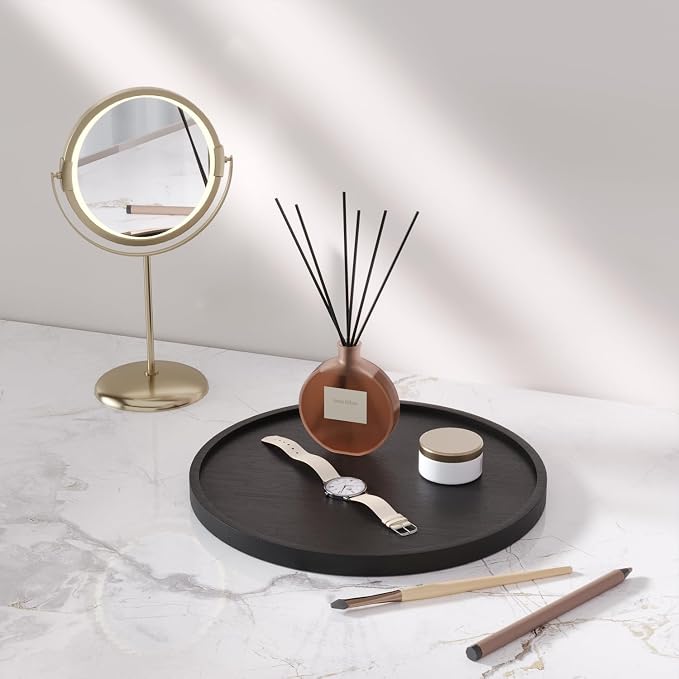 VERTORGAN Bamboo Serving Tray,9.8 Inch Decorative Trays Platter for Coffee Table,Living Room,Bar,Party,Mini Charcuterie Boards Cheese Board,Home Decor（Black）