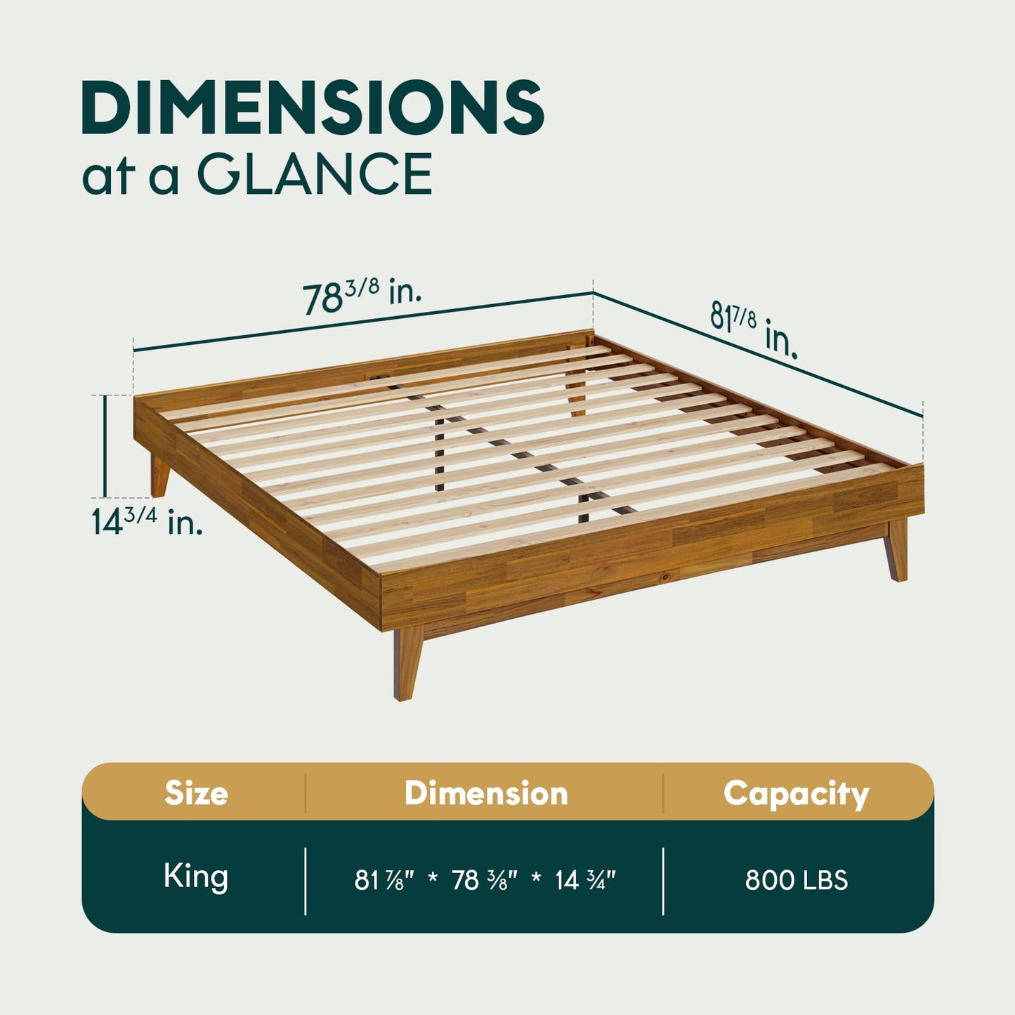 Bme Catherine King Platform Bed Frame, Modern Bed Frame Without Headboard, Wooden Low Profile Bed Frame, Acacia Wood Platform Bed Frame King, No Box Spring Needed, Supports up to 800lbs - Teak Brown