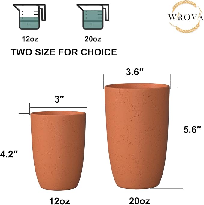 Wrova Wheat Straw Cups 6 PCS Good Alternative to Plastic Reusable Cups 12 oz Unbreakable Drinking Cup Reusable Dishwasher Safe Water Plastic Glasses Orange