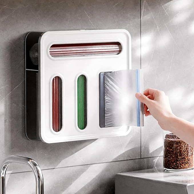Storage Bag Organizer for Kitchen Drawer – 4 in 1 Plastic Baggie Organizer with Labels | Fits Gallon, Quart, Sandwich & Snack Bags | Ziplock Food Storage Bag Holder | Wall Mount or Drawer Use (White)