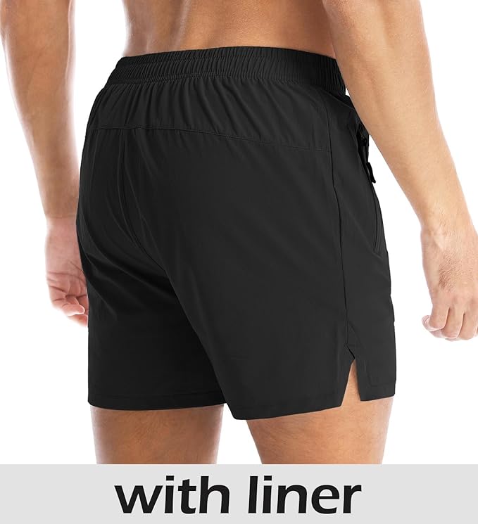 Aolesy Men's Gym Shorts Linerless & Liner - 5" Quick Dry Workout Running Shorts with Zip Pockets Sports Athletic Shorts