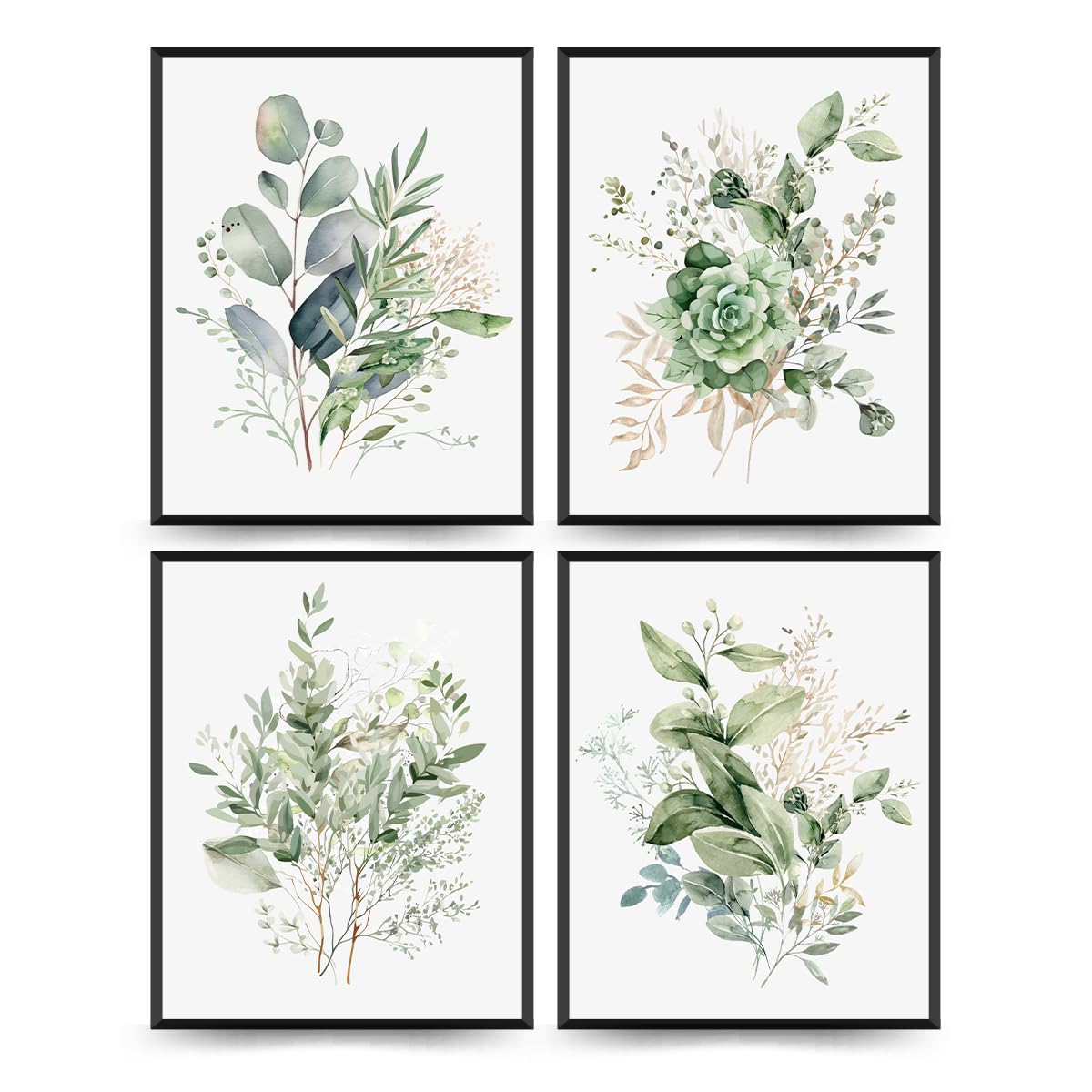 PLKMN Sage Green Botanical Wall Art Set of 4, Modern Wildflower Prints, Floral Plant Decor for Bedroom, Bathroom, Farmhouse, 8x10 Inch, Unframed