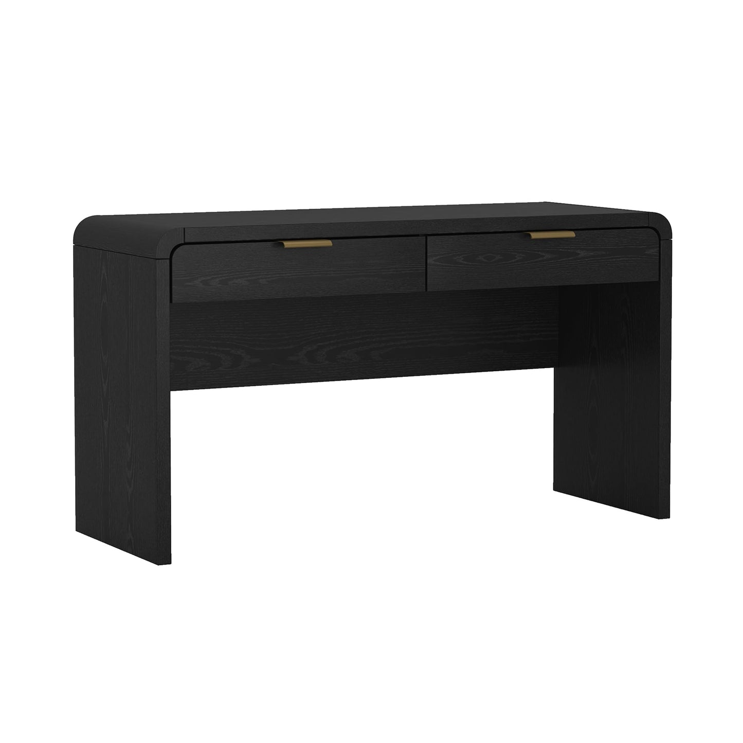 Manhattan Comfort Grace 54" Modern Office Desk with 2 Drawers, Wood Table with Metal Recessed Handles for Work from Home, Study, Craft, Stylish Executive Desk, Black and Gold