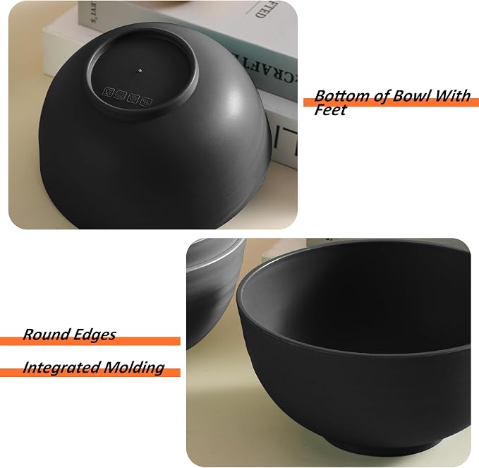 Unbreakable Soup/Wheat Straw Cereal Bowls - Microwave & Dishwasher Safe Soup and Salad Bowls, Set of 8, 26oz, BPA Free, Eco-Friendly for Kitchen Black