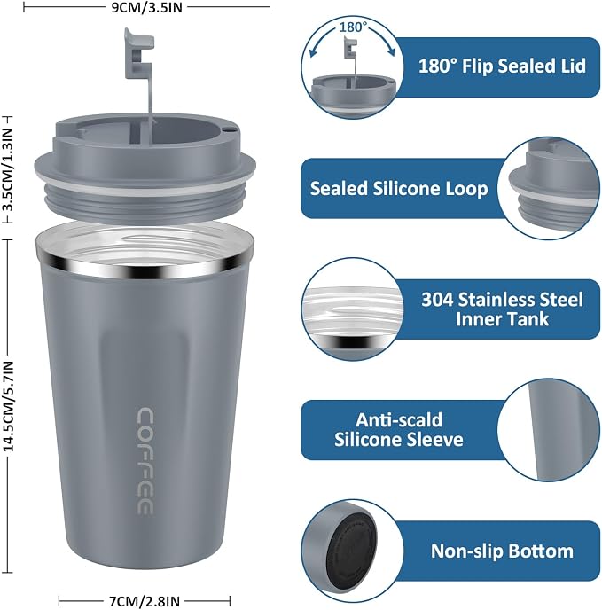 CS COSDDI 12 oz Stainless Steel Vacuum Insulated Tumbler - Coffee Travel Mug Spill Proof with Lid - Coffee Cups for Keep Hot/Ice Coffee,Tea and Beer
