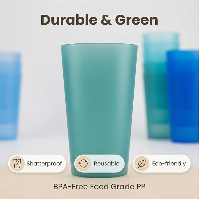 AOYITE 32 oz Reusable Drinking Cups, Unbreakable Large Plastic Tumblers set of 12, BPA Free Dishwasher Safe Cups for Kids Adult Kitchen Camping Party Outdoor