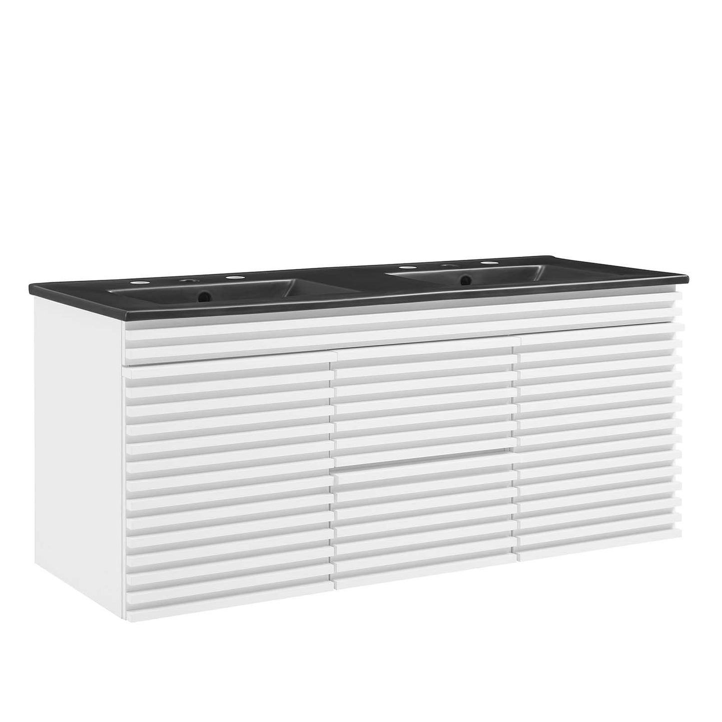 Modway Render 48" Wall-Mount Bathroom Vanity Cabinet with Double Ceramic Sink Basin in White Black