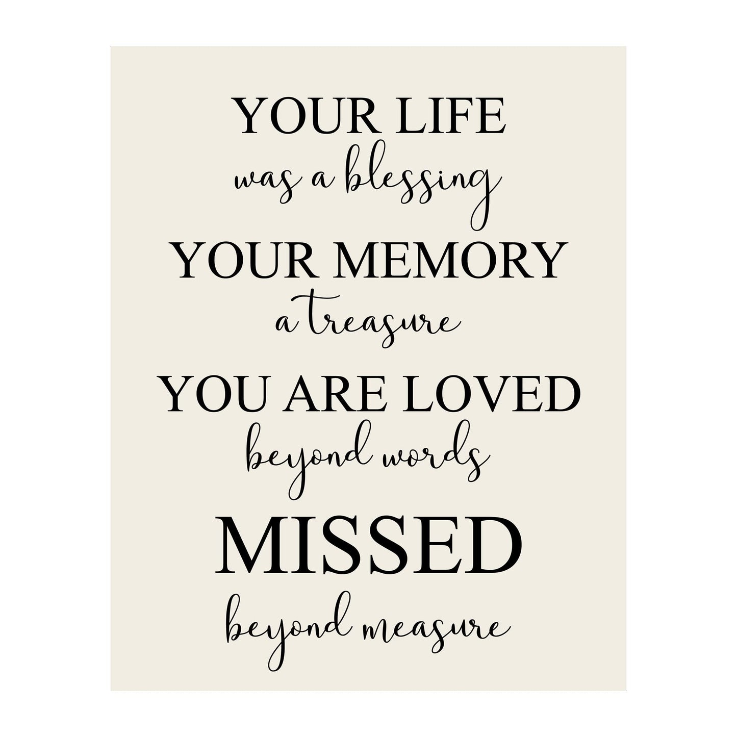 AMERICAN LUXURY GIFTS Your Life Was A Blessing - Inspirational Typography Wall Decor Motivational Quote Art for Living Room Office Bedroom Classroom - 10x8 Unframed Print