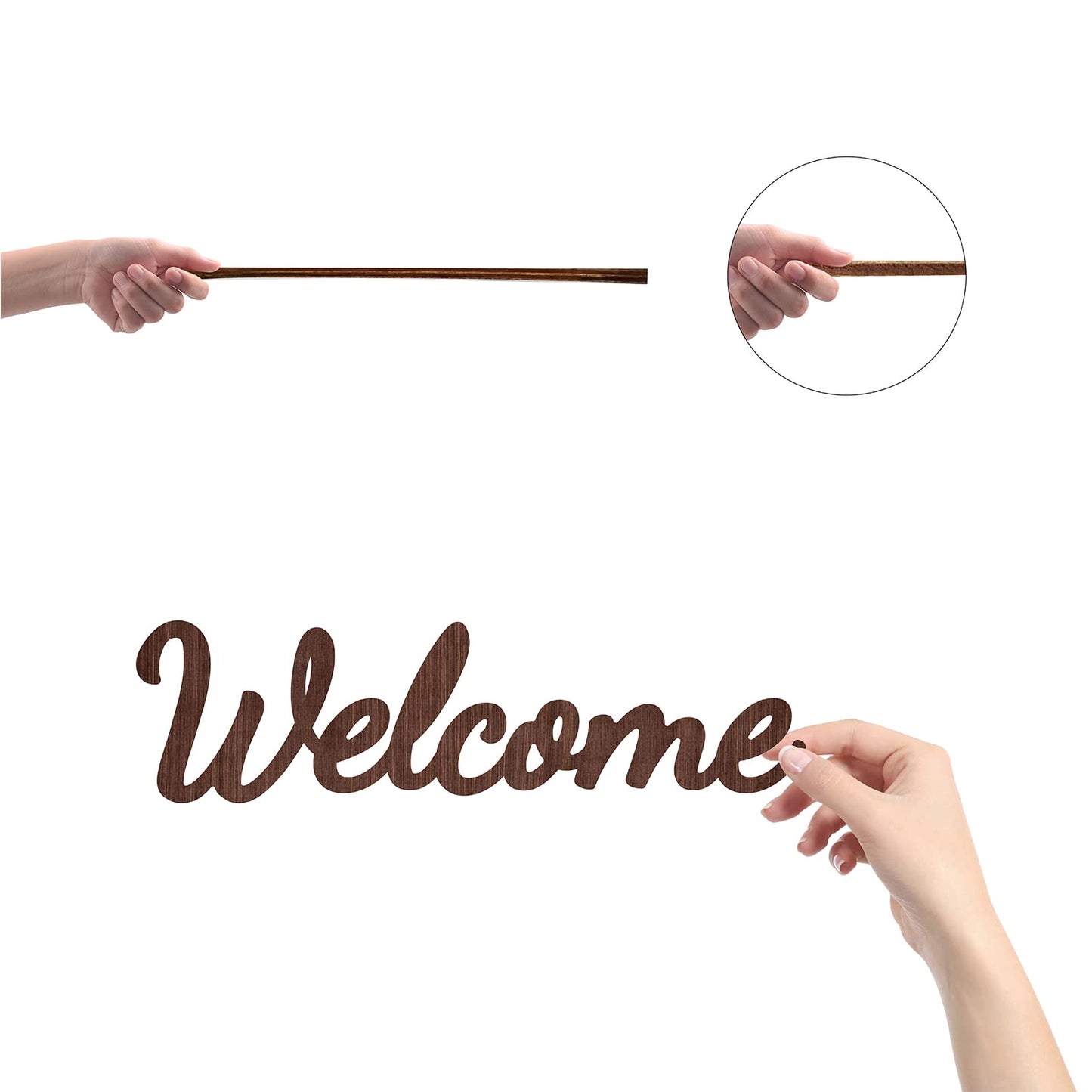 CREATCABIN Cutout Welcome Sign Wooden Wall Art Decor Wood Word Sculpture Signs Rustic Farmhouse For Housewarming Home Front Door Entryway Wall Decoration, Brown, 11.9 x 3.2inch