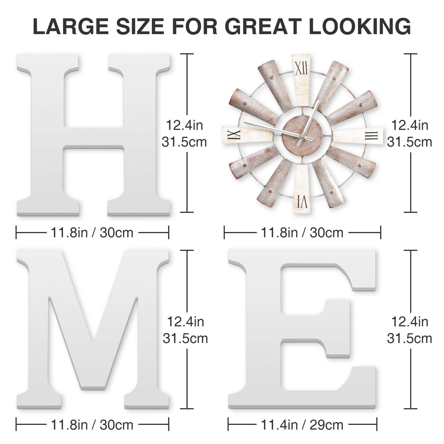 ZAZIWZ Farmhouse Home Signs with Windmill Clock Wall Decor Rustic Home Letters Wall Art for Living Room Kitchen Entryway Dining Room Bedroom (white)