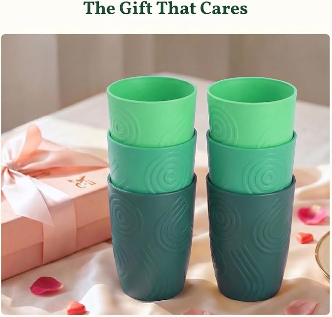 Homienly Cups for Drinking 12oz Daily Use Cups Dishwasher Safe Plastic Cups Alternative Stackable and Lightweight Reusable cups for Family Use-Forest Series