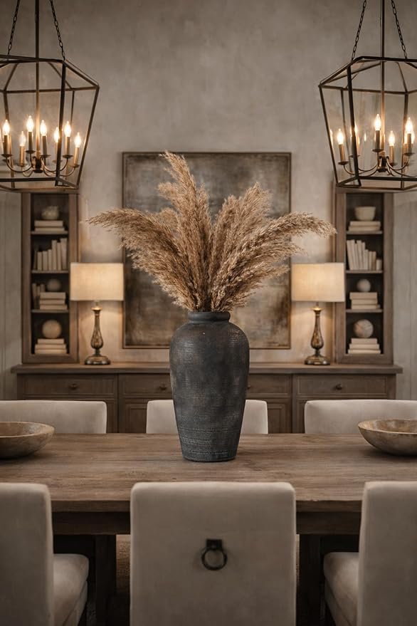 Vaseking Large Ceramic Rustic Vase, 11 inch Minimalist Decorative Farmhouse Tall Vase for Home Decor, Living Room, Shelf Decor, Enterway, Wedding, Table Decoration, Bronze