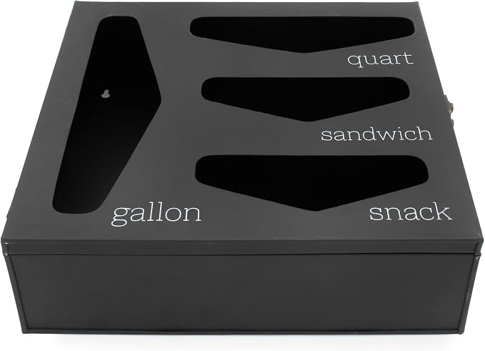 AuldHome Design Enamelware Kitchen Bag Organizer (Black), Farmhouse Style Holder Compatible w/ Zipper Seal Kitchen Storage