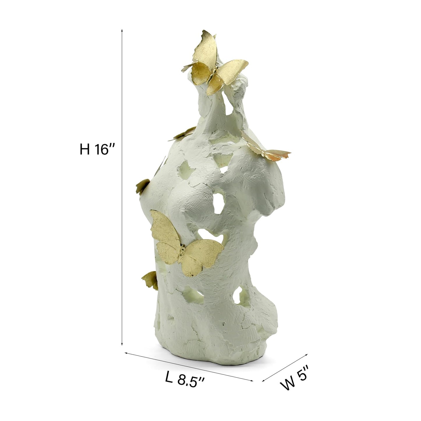 Lukitas Abstract Female Bust with Butterflies Sculpture, Aphrodite Statue, Body Figurine Art Decor, Beauty of Defects, Greek Goddess Bust Ornament for Office Living Room Desk Shelf, Beige, Resin 16"