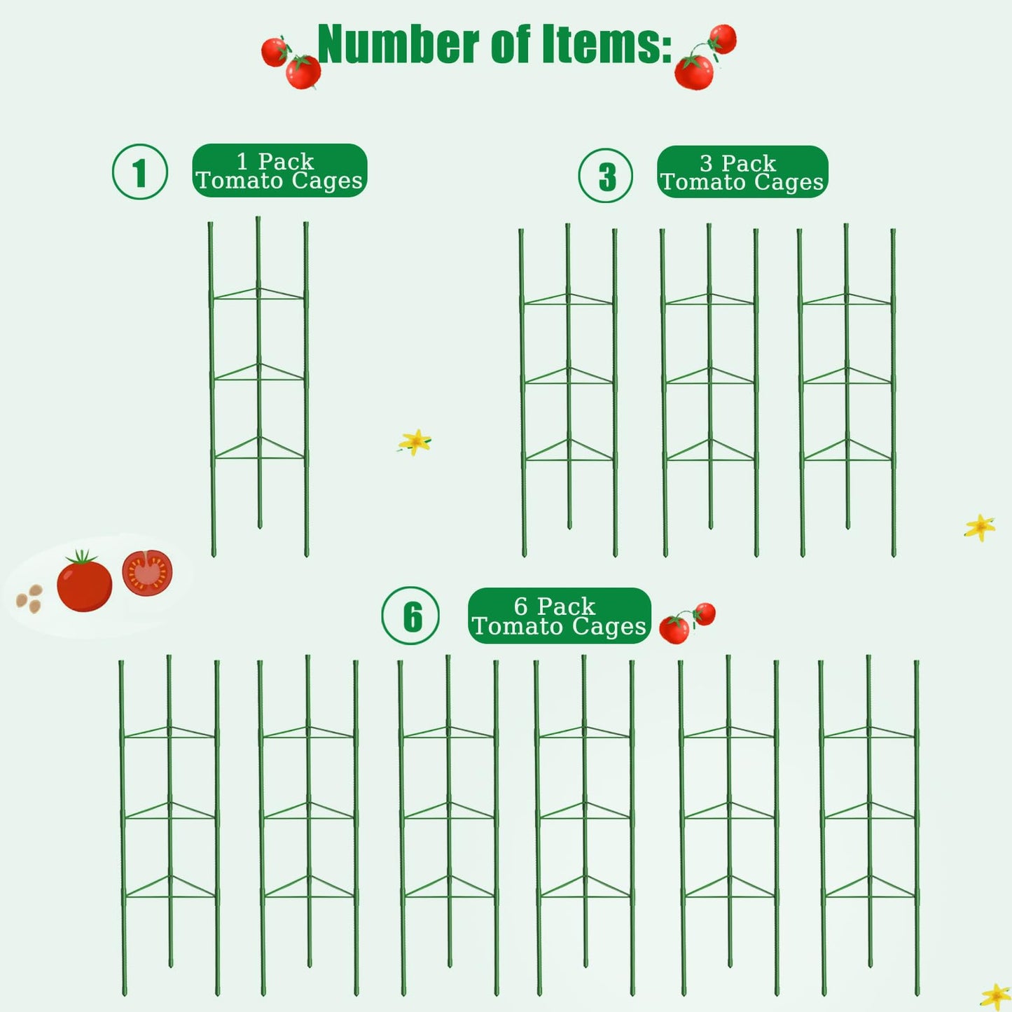 3 Pack Tomato Cages, 51.2in Tomato Plant Support Stakes Heavy-Duty, Garden Tomato Cages & Trellis for Climbing Vegetables, Tomatoes, Peppers, and Potted Plants(3)