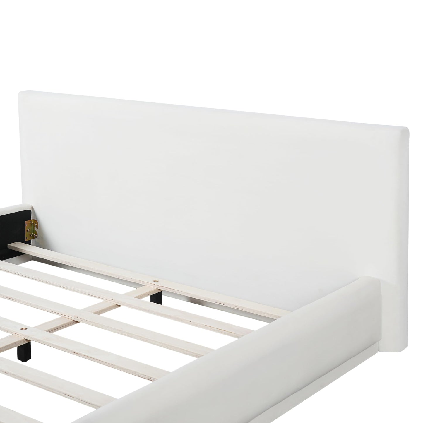 Merax Modern Queen Upholstered Bed Frame with Wingback, Soft Velvet Low Platform Bed, No Box Spring Needed, Easy Assemble, White