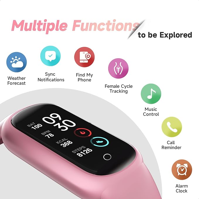 Fitness Tracker Watch with Heart Rate/Sleep Tracker/IP68 Waterproof, Activity Tracker with Pedometer Step Counter, Health Watch for Women with 14 Sports Compatible Android iOS, Parrot Pink