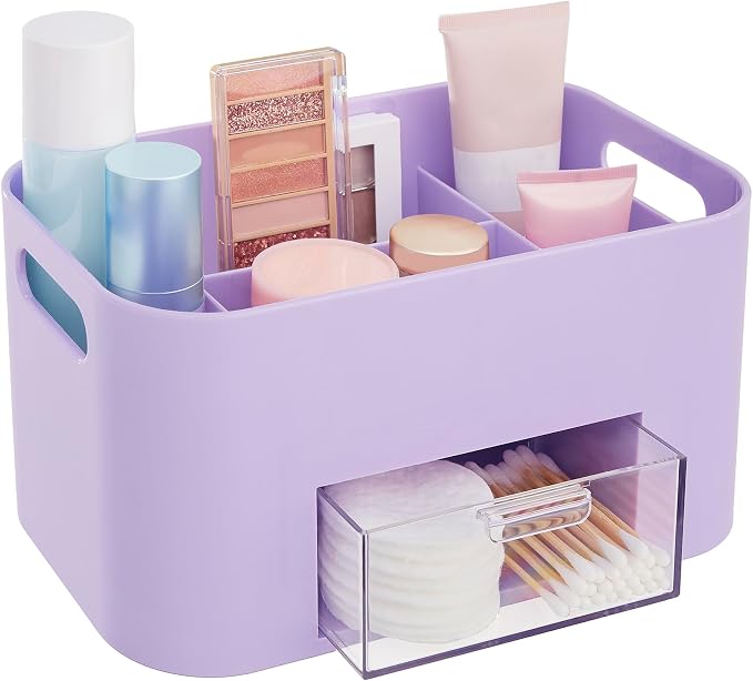 STORi Bliss Lilac Purple Makeup Organizer for Countertop, Divided Bathroom Organizer & Storage Drawer, Makeup Brush Holder, Cosmetic & Nail Polish Organizer, Made in USA