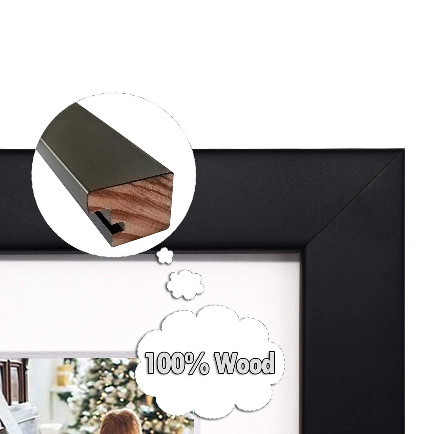 Golden State Art, 13.7x15.7 Matted Black Wood 7-Opening for 4 x 6 Collage Picture Frame
