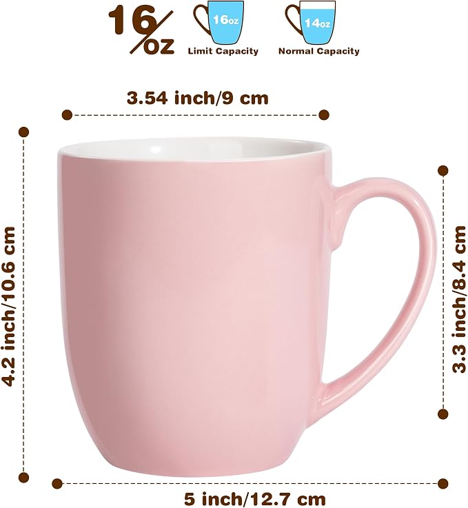 Urbanstrive 16 oz Large Coffee Mug with Handle Tea Cup Novelty Coffee Cup Idea Gift for Men Women Office Work (Pink)