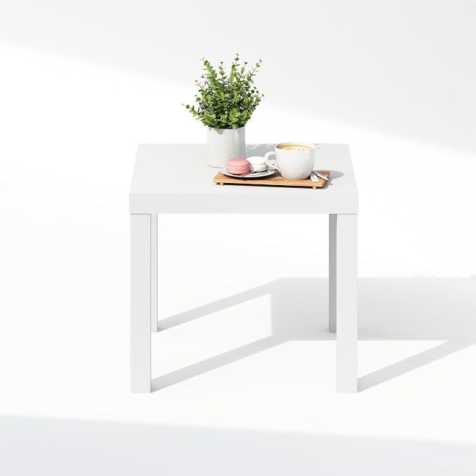 Furinno Classic Coffee Table, Square Modern Center Table with Triple Thick Tabletop, Simple Side Table with 4 Legs, for Living Room, Bedroom, Home Office, White